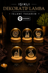 Ahşap Standlı İslami Cam Küre Gece Lambası