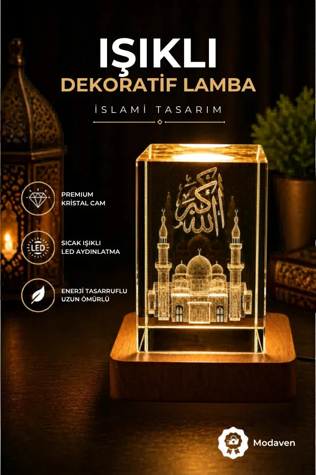 Modaven İslami Motifli 3D Kristal Lamba